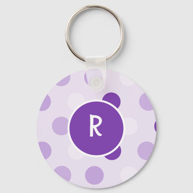Cute Lavender and Purple Polka Dots Keychain (Front)