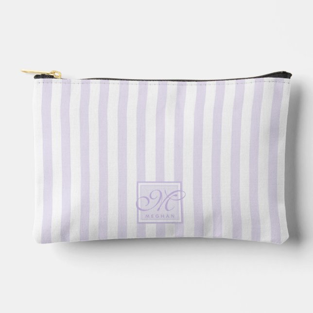 Cute Lavender and White Stripes - Monogrammed Accessory Pouch (Front)