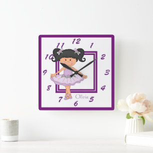 Cute Lavender Ballerina Personalized Square Wall Clock