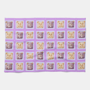 Cute Lavender Blueberry Patchwork cookie Bear Kitchen Towel