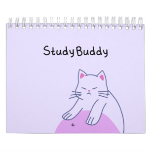 Cute Lavender Cat “Study Buddy" Kawaii Pastel Ill Calendar