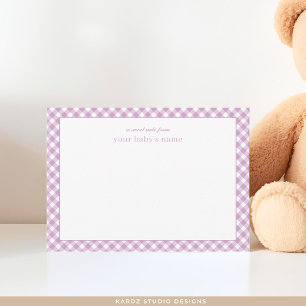 Cute Lavender Gingham Baby Nursery Note Card