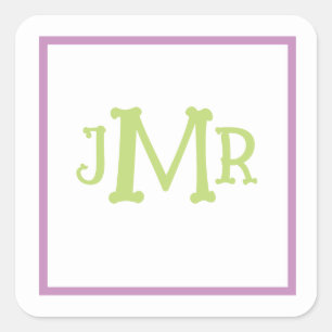 Cute Lavender & Green Monogram Initials square Sticker