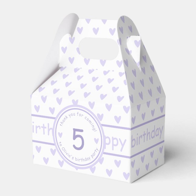Cute Lavender Hearts - Personalized Kids Birthday Favor Box (Front Side)