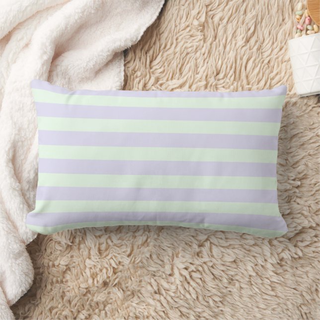 Cute Lavender & Mint Green Stripes  Lumbar Pillow (Blanket)