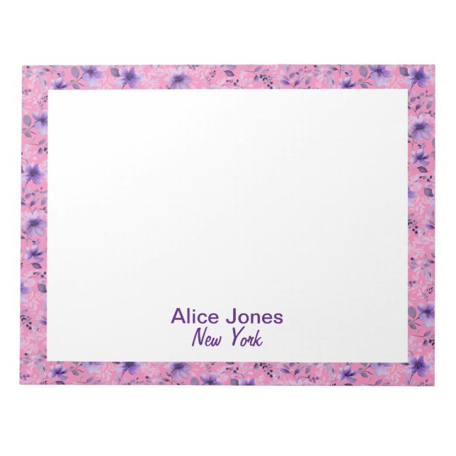 Cute lavender pattern watercolor flower pink notepad (Front)
