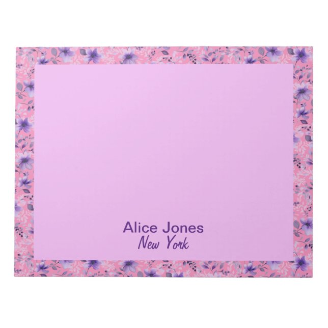 Cute lavender pattern watercolor flower pink notepad (Front)