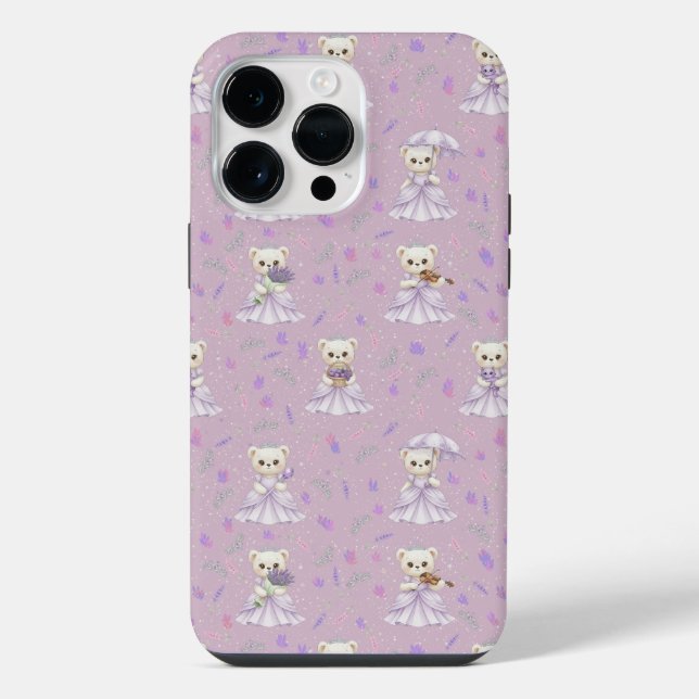 Cute Lavender Princess Bear Pattern iPhone Case (Back)