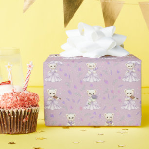 Cute Lavender Princess Bear Pattern Wrapping Paper