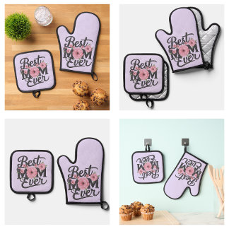Cute Lavender Purple Best Mom Ever Oven Mitt & Pot Holder Set