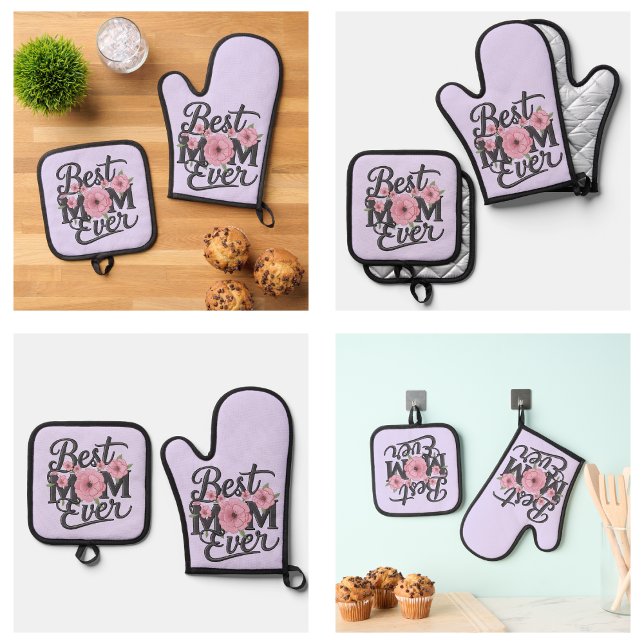 Cute Lavender Purple Best Mom Ever Oven Mitt & Pot Holder Set (Cute Lavender Purple Best Mom Ever Oven Mitt & Pot Holder Set
)
