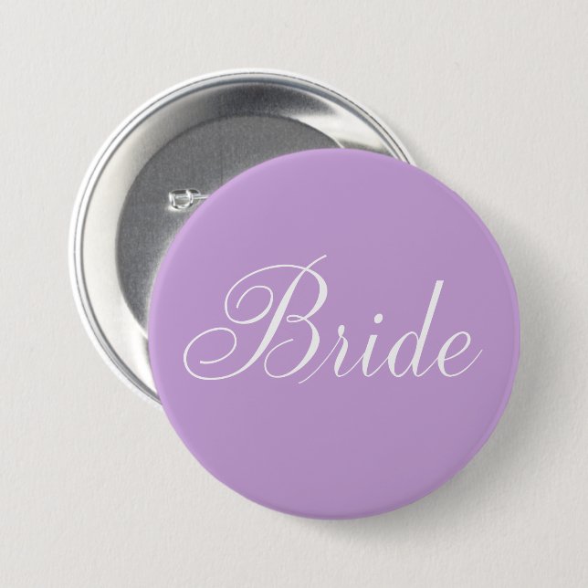 Cute Lavender Script Typography "Bride" 3 Inch Round Button (Front & Back)