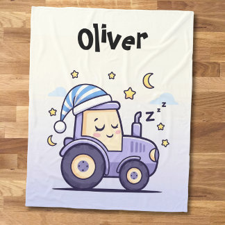 Cute Lavender Sleepy Tractor  Fleece Blanket
