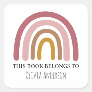 Cute Lavender Watercolor Rainbow This Book Belongs Square Sticker
