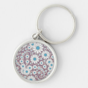 Cute Lavender White Blue Fantasy Daisies Keychain
