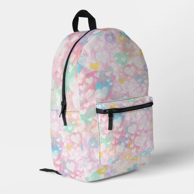Cute Layered Hearts Pastel Colours Printed Backpack (Back Corner Left)