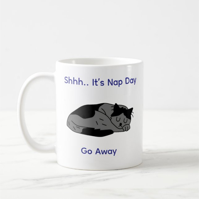 "Cute Lazy Cat Coffee Mug – Nap Day Vibes" (Left)