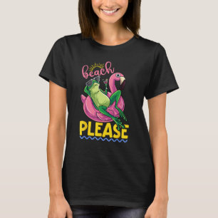 Cute Lazy Frog Pink Flamingo Beach Please Summer V T-Shirt