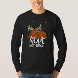 Cute Lazy Reindeer Boy Girl Chirstmas Lights Nope T-Shirt