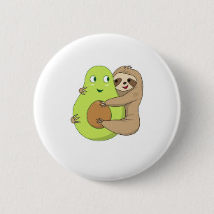 Cute Lazy Sloth Animal Avocado Lover Gift Hugging 2 Inch Round Button