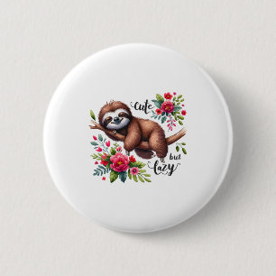 Cute Lazy Sloth Flowers 2 Inch Round Button