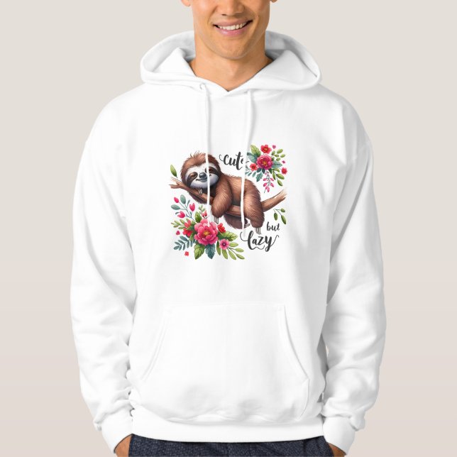 Cute Lazy Sloth Flowers Hoodie (Front)