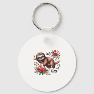 Cute Lazy Sloth Flowers Keychain