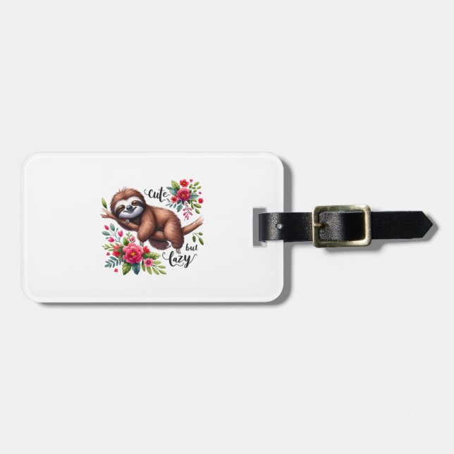 Cute Lazy Sloth Flowers Luggage Tag (Front Horizontal)