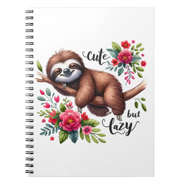 Cute Lazy Sloth Flowers Notebook (Front)