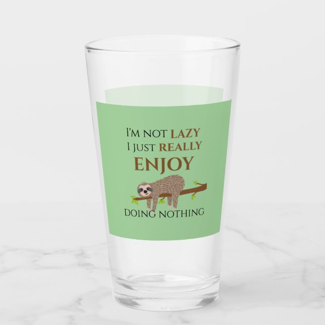Cute Lazy Sloth Hanging on Tree Funny Text Glass (Front)