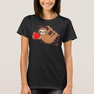 Cute Lazy Sloth Holding Heart Love Sloth Valentine T-Shirt