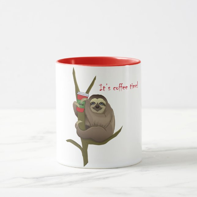 Cute Lazy Sloth It's Coffee Time Mug (Center)