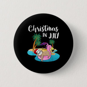 Cute Lazy Sloth On Flamingo Float Christmas 2 Inch Round Button