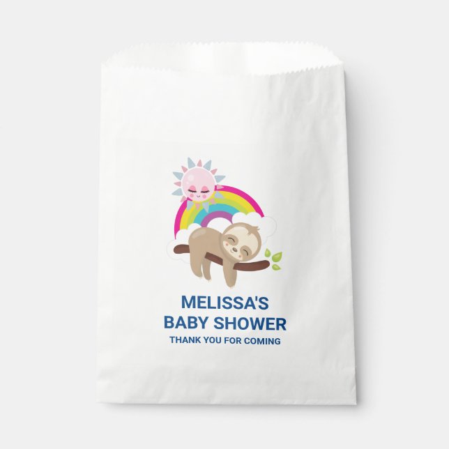 Cute Lazy Sloth with Sun & Rainbow Baby Shower Favour Bag (Front)