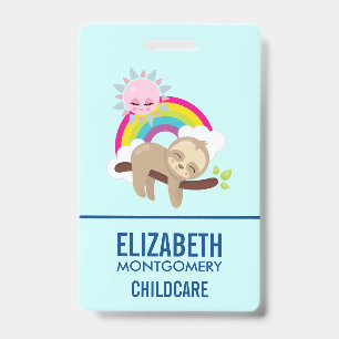Cute Lazy Sloth with Sun & Rainbow Badge
