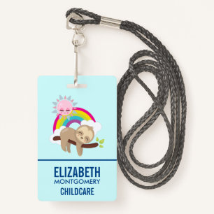 Cute Lazy Sloth with Sun & Rainbow Badge