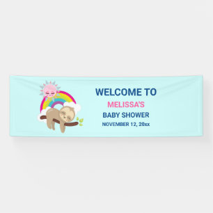 Cute Lazy Sloth with Sun & Rainbow Banner