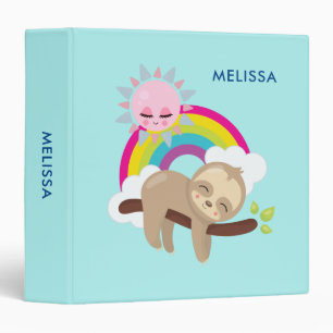 Cute Lazy Sloth with Sun & Rainbow Binder