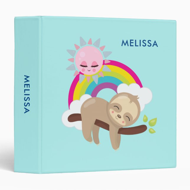 Cute Lazy Sloth with Sun & Rainbow Binder (Front/Spine)