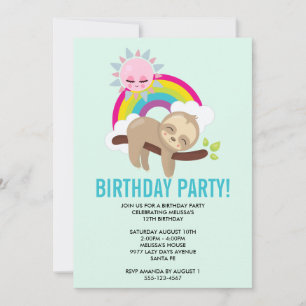 Cute Lazy Sloth with Sun & Rainbow Birthday