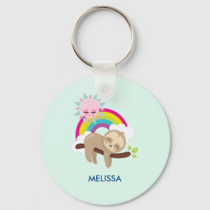 Cute Lazy Sloth with Sun & Rainbow Keychain