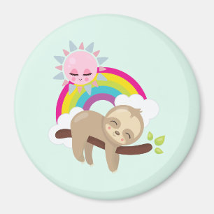 Cute Lazy Sloth with Sun & Rainbow Magnet