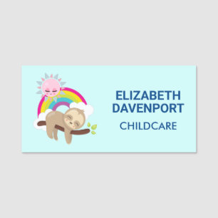 Cute Lazy Sloth with Sun & Rainbow Name Tag