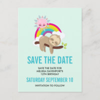 Cute Lazy Sloth with Sun & Rainbow Save the Date