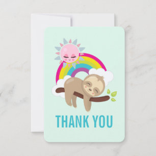 Cute Lazy Sloth with Sun & Rainbow Thank You