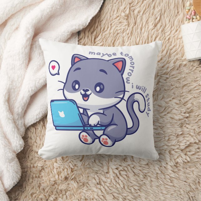 cute lazy student - maybe tomorrow i will study throw pillow (Blanket)