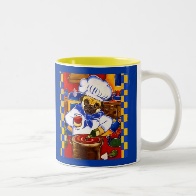 Cute Le Cafe Pug Chef Two-Tone Coffee Mug (Right)