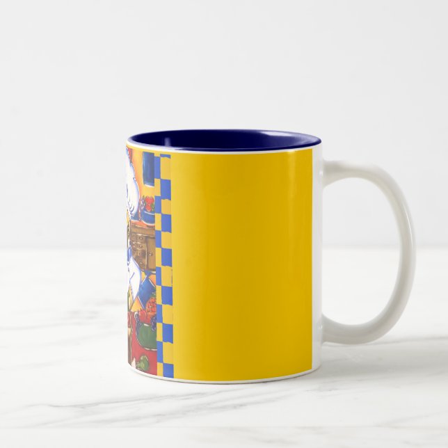 Cute Le Cafe Pug Chef Two-Tone Coffee Mug (Right)