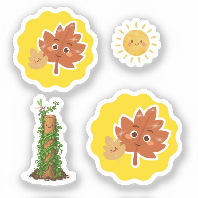 Cute Leaf, Sun and Climbing Plant Pun Sticker Set (Front)
