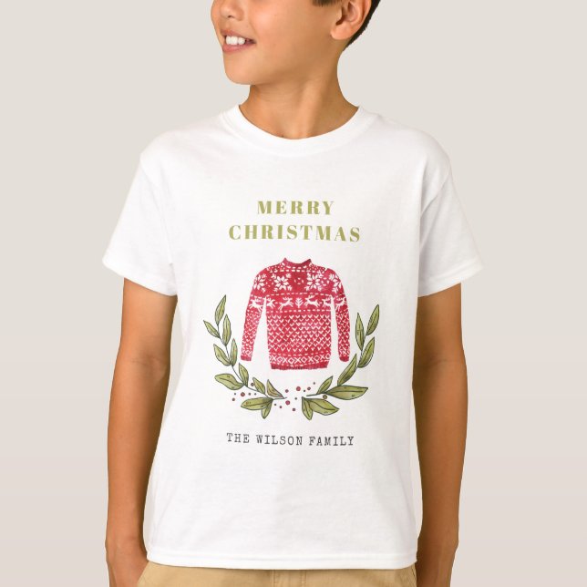 Cute Leafy Red Green Ugly Sweater Christmas Winter (Front)